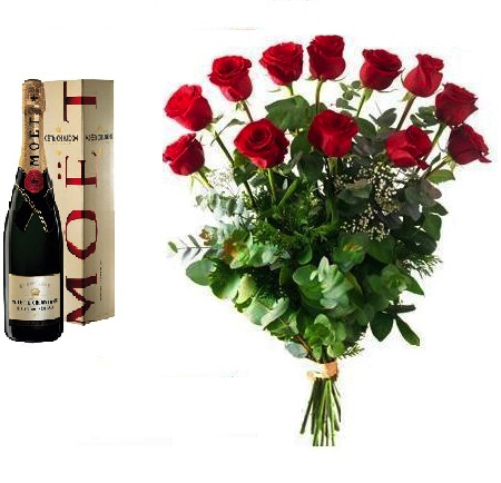 Rosas Rojas y Moet Chandon